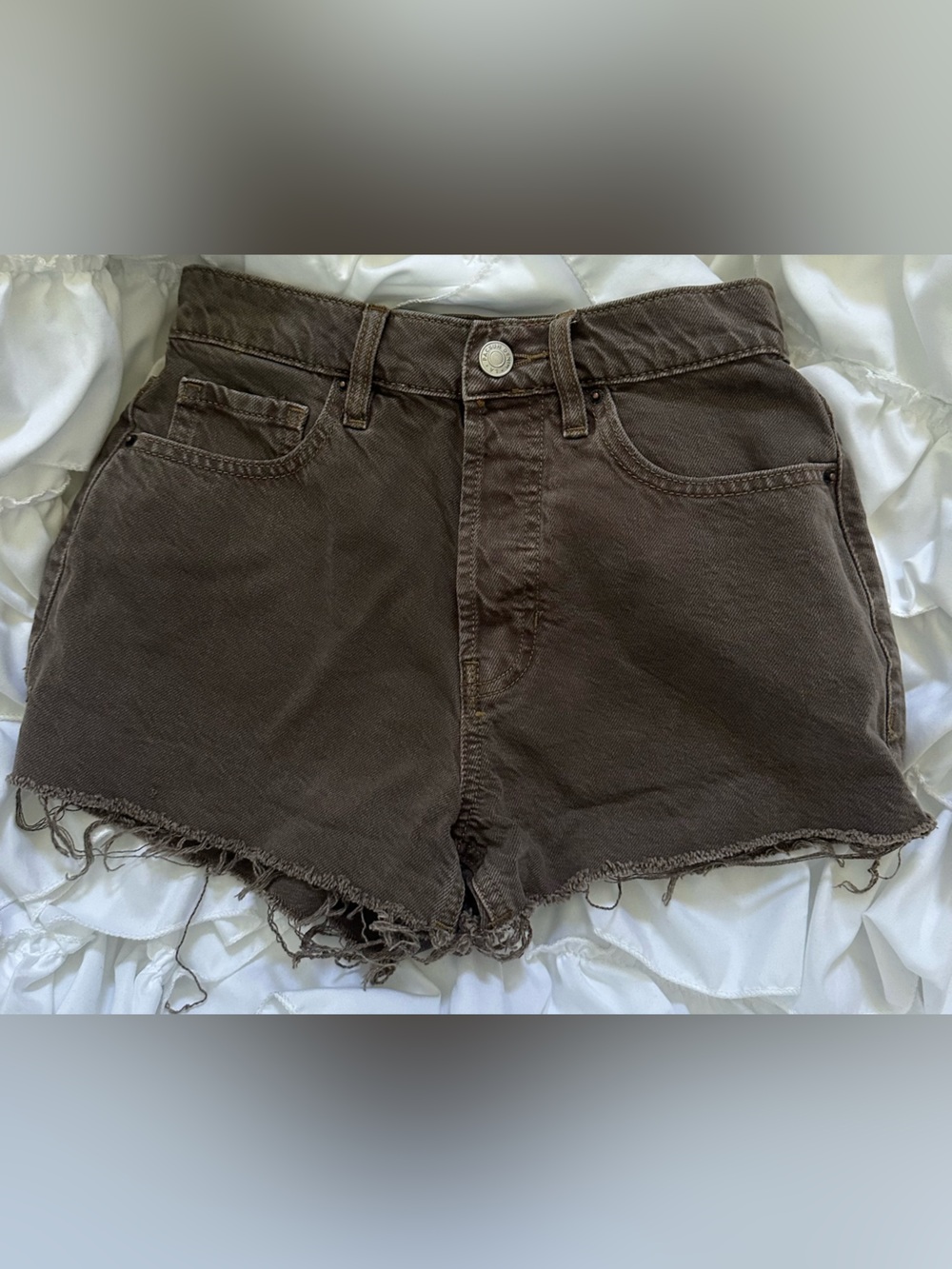 PacSun High Waisted Frayed Hem Brown Denim Shorts Women’s Size 23
